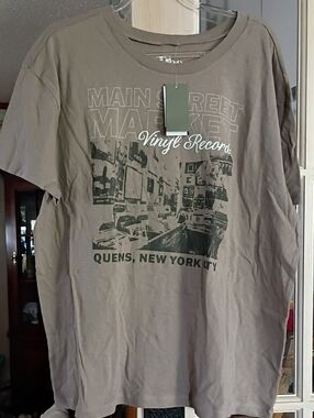 Main Street Market Vinyl Records Graphic Tee - Taupe